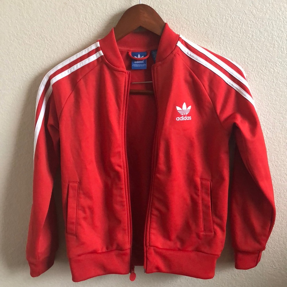 Adidas red jacket kid size 9-10yr old